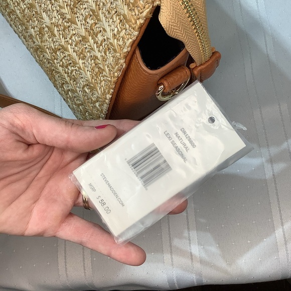 Steve Madden Crossbody Bag Straw Purse Natural Lexi Seasonal Brown Tan Gold - Picture 12 of 13